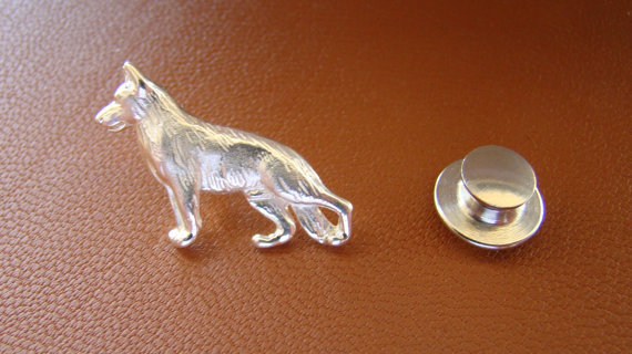 Small Sterling Silver German Shepherd Dog Standing Study Lapel Pin