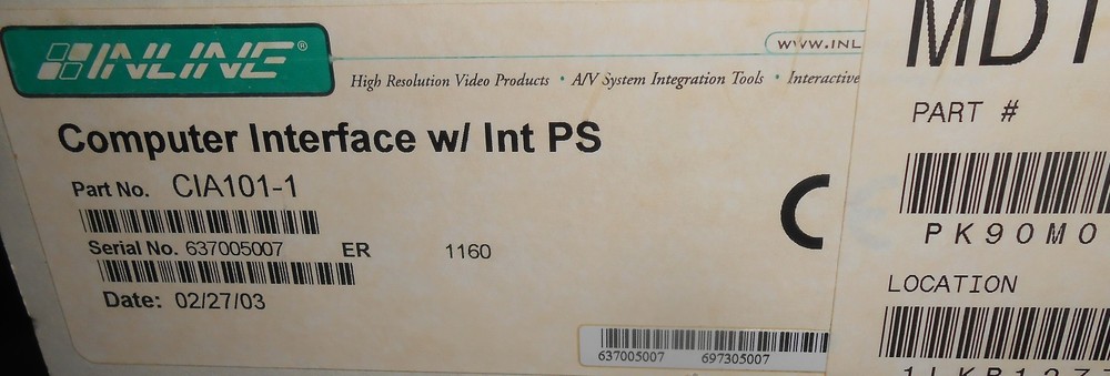 EXTRON INLINE COMPUTER INTERFACE W INT POWER SUPPLY CIA101 NIB