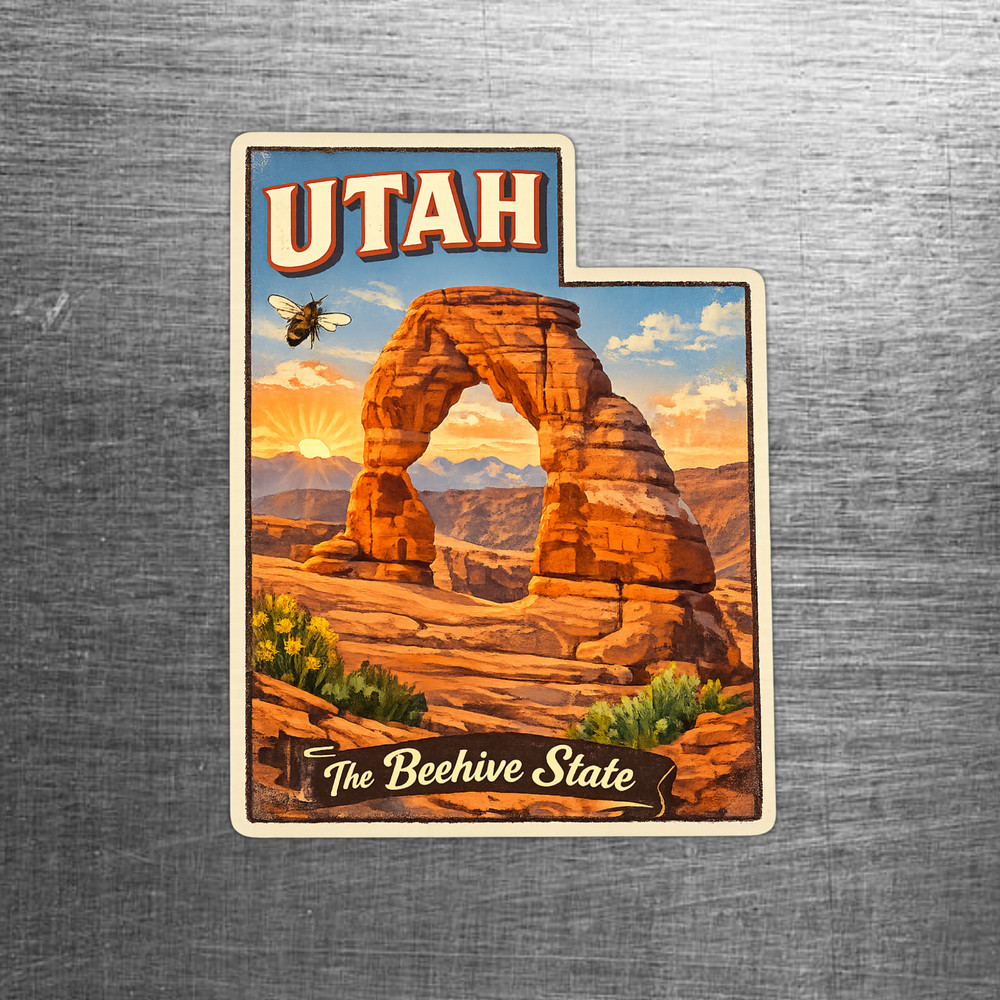 Utah Custom State Sticker "Beehive State" Delicate Arch
