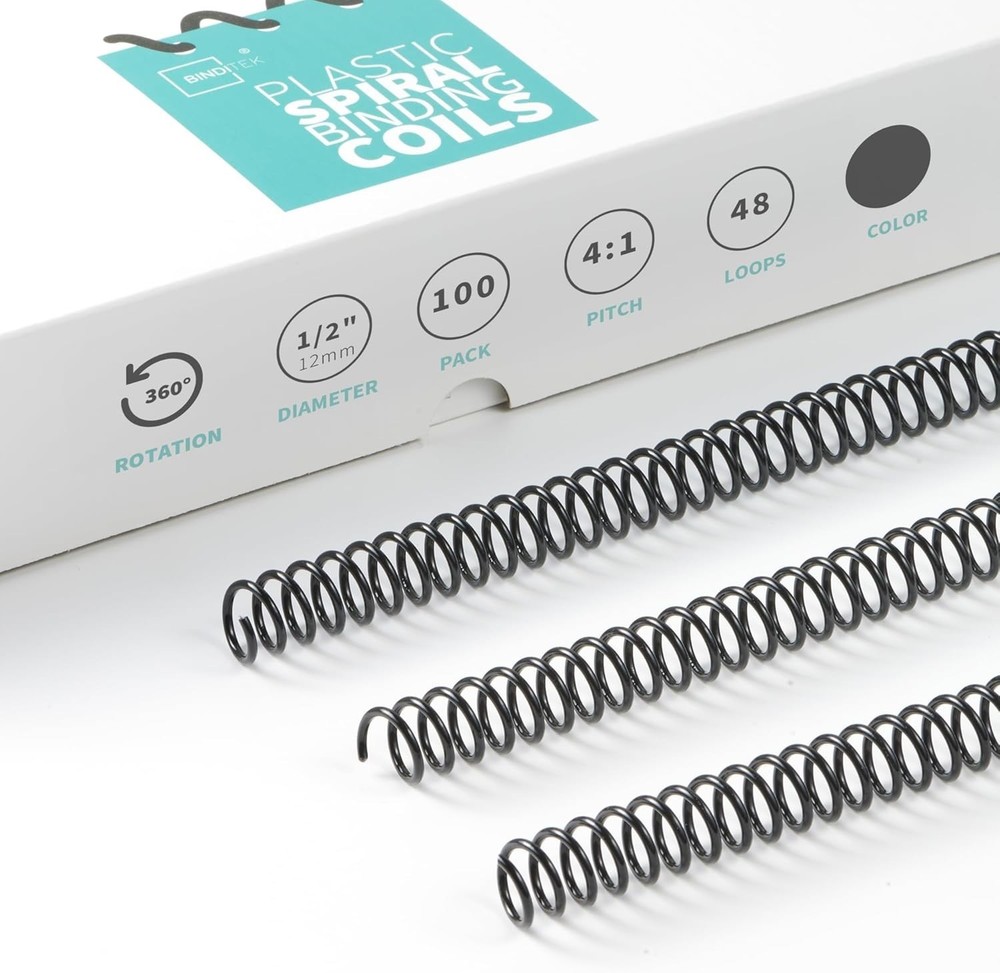 Versatile Black Binding Coils - 100 Count, Holds 90 Sheets - Letter Size