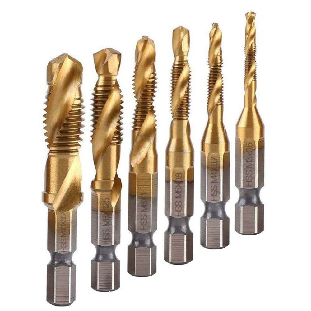 6Pcs Titanium Combination Drill and Tap Bit Set, Metric Bits Screw...