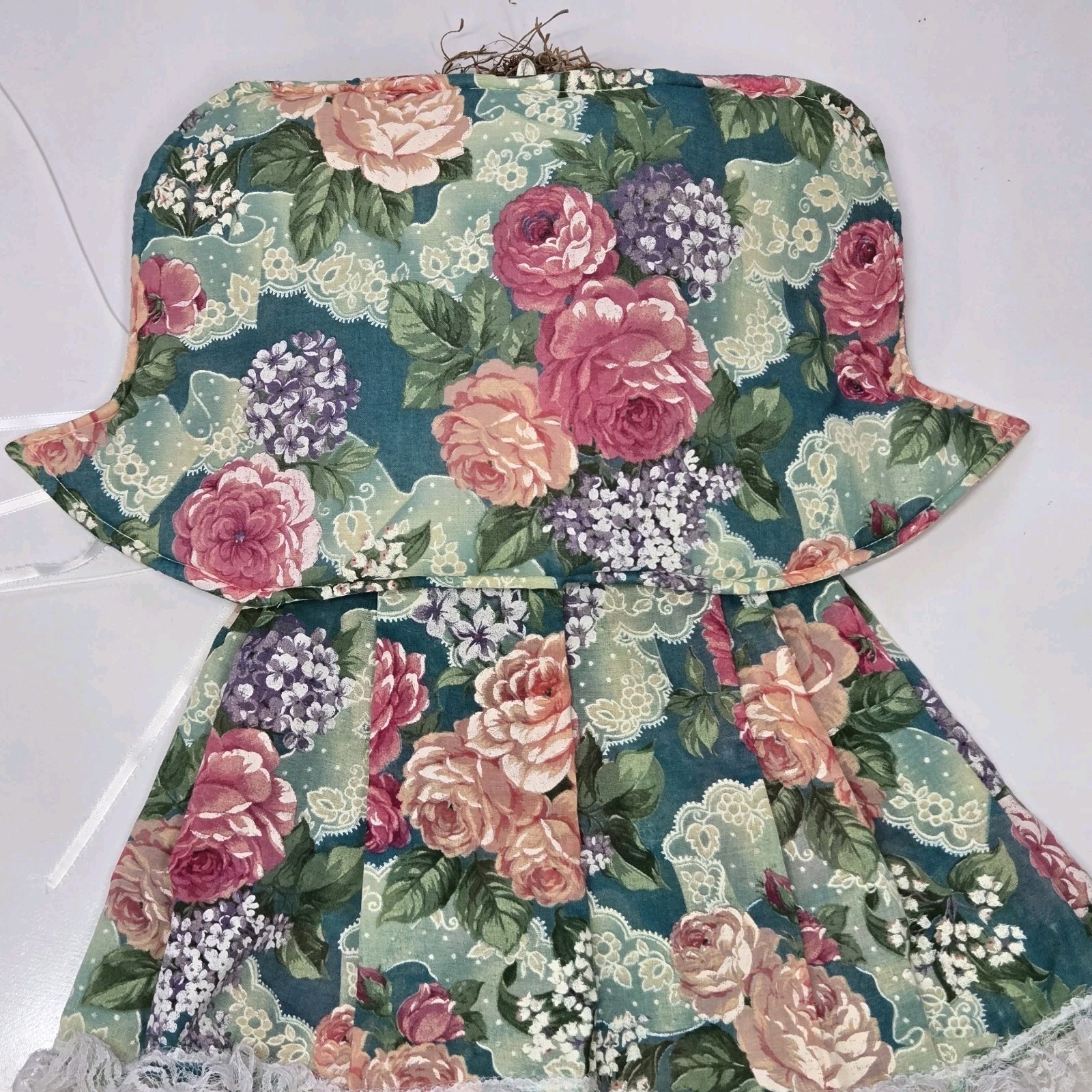 Vtg Hand Made Hanging Holy Angels Fabric Angel Floral Lace Fabric Christmas