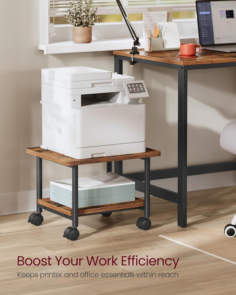 Compact 2-Tier Printer Cart with Lockable Wheels - Durable Home Office Solution