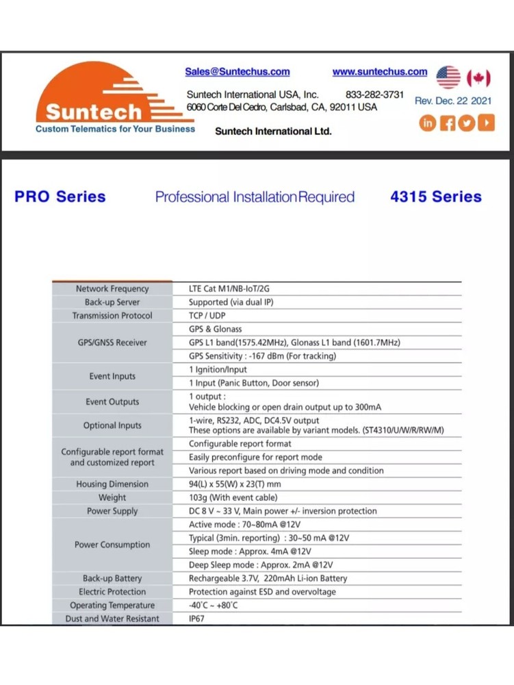 Suntech ST4315W - OBD GPS Tracker