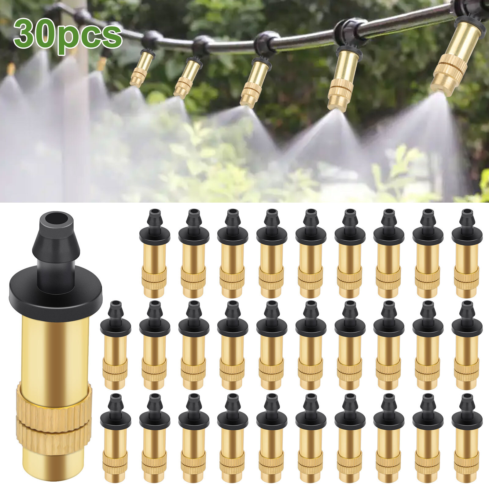 30PCS Adjustable Brass Misting Nozzles Spray Sprinkler Set for Garden Irrigation