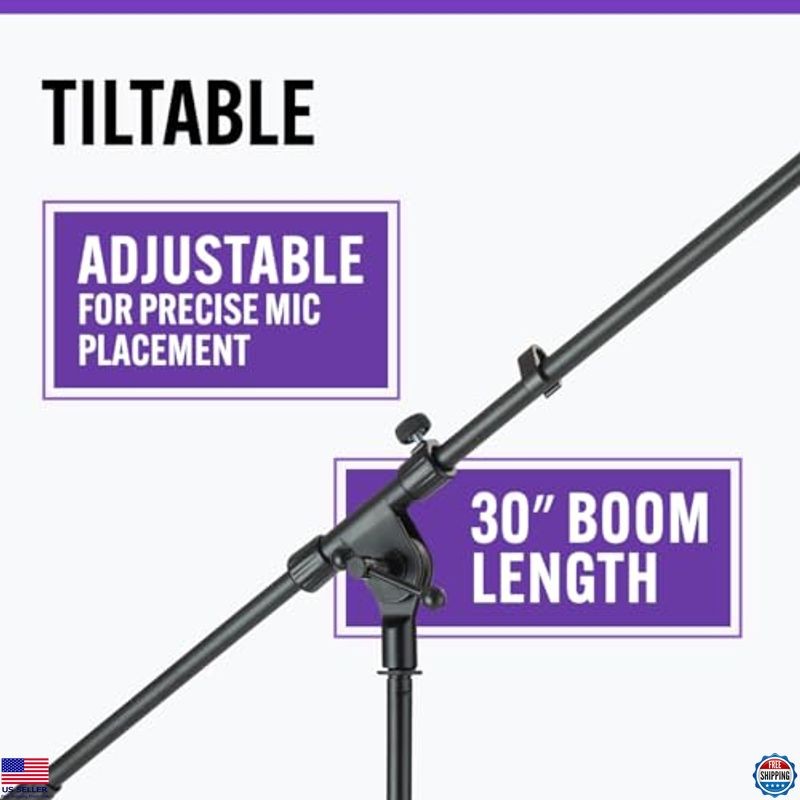 On-Stage MS7701B Euro Boom Microphone Stand - Adjustable, Portable, Durable