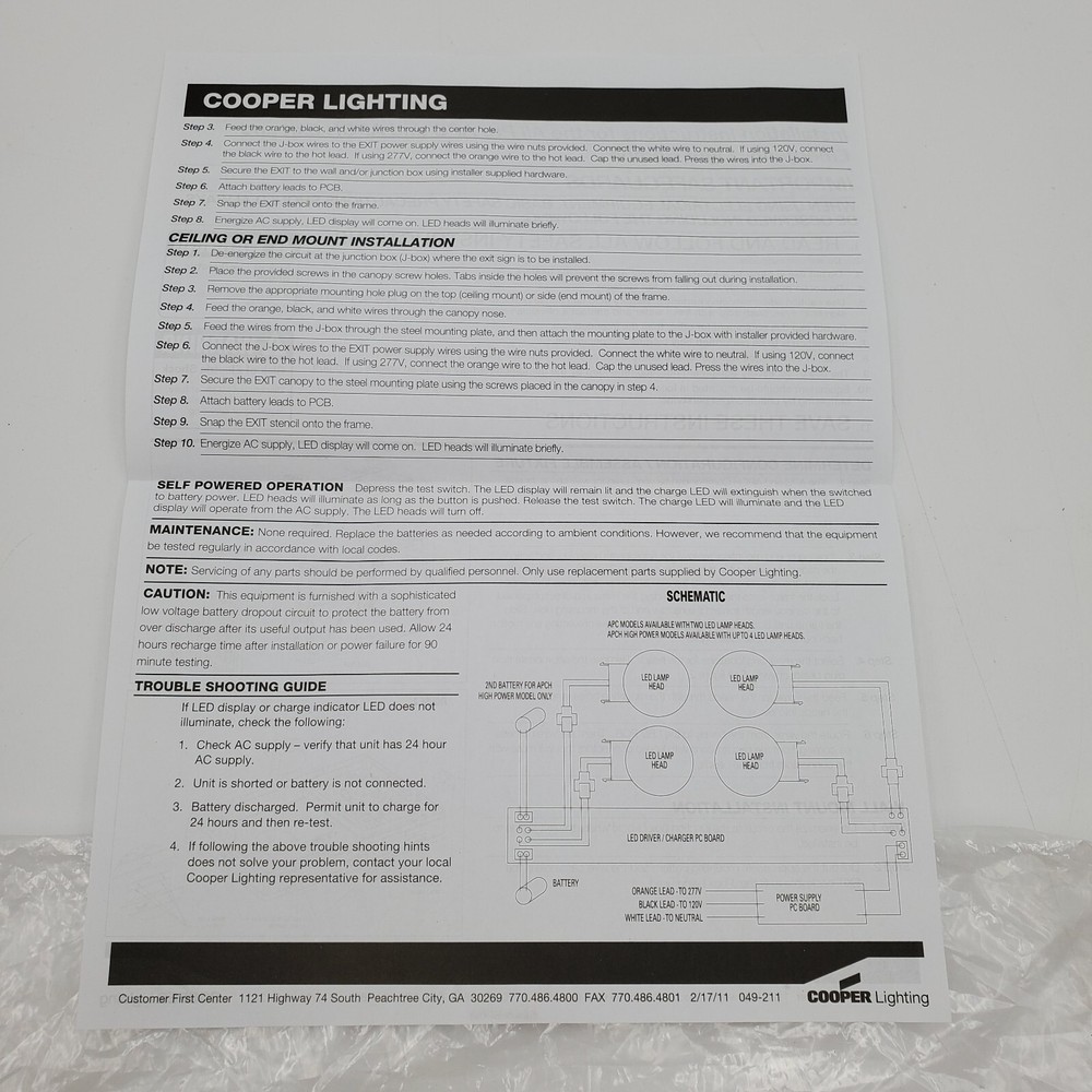 Cooper Lighting All-Pro APC APCH Exit Sign Thermoplastic Faceplate Replacement