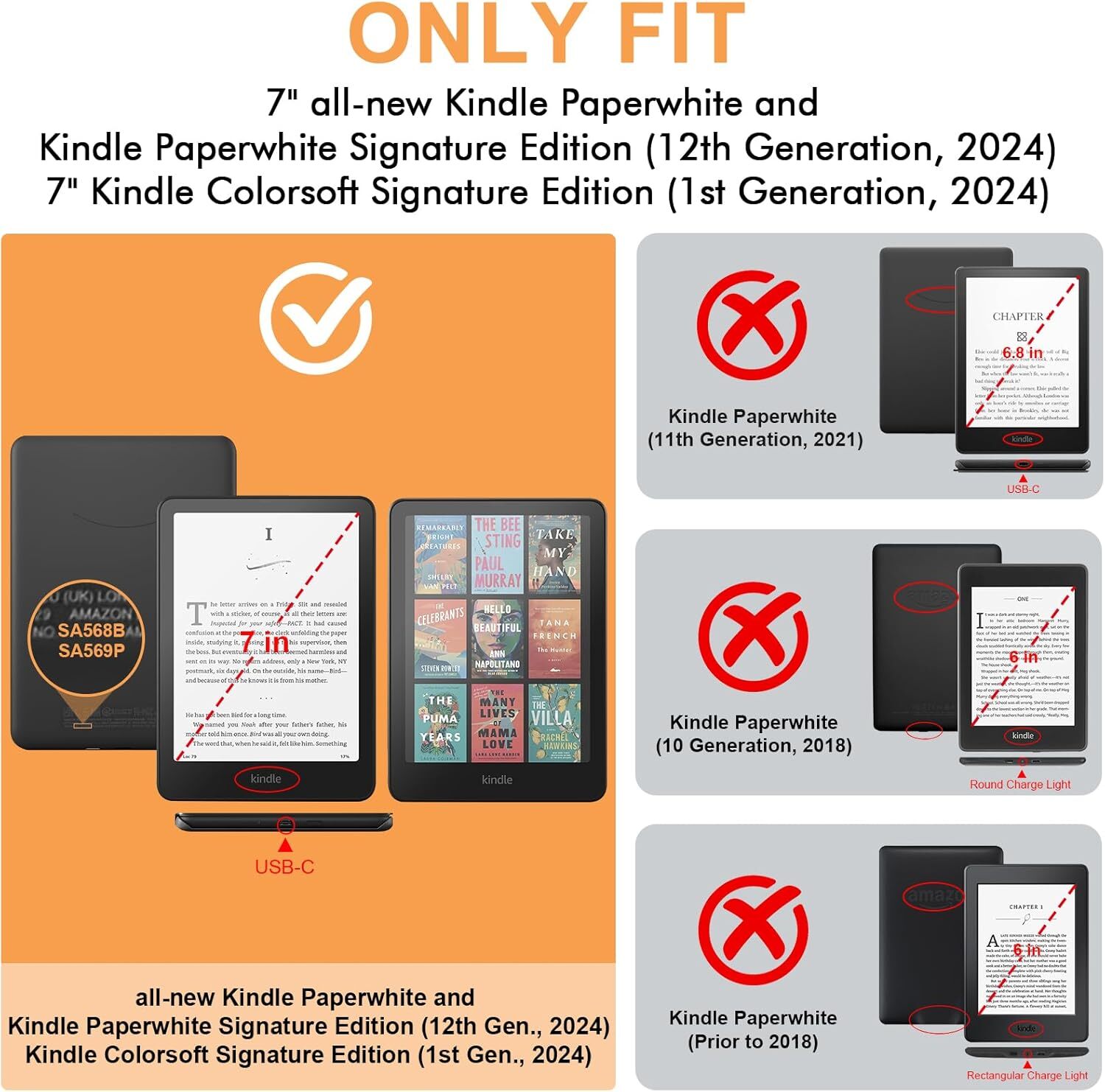 Case for 7" Kindle Paperwhite (12th Gen 2024) Foldable Stand Cover w/ Hand Strap