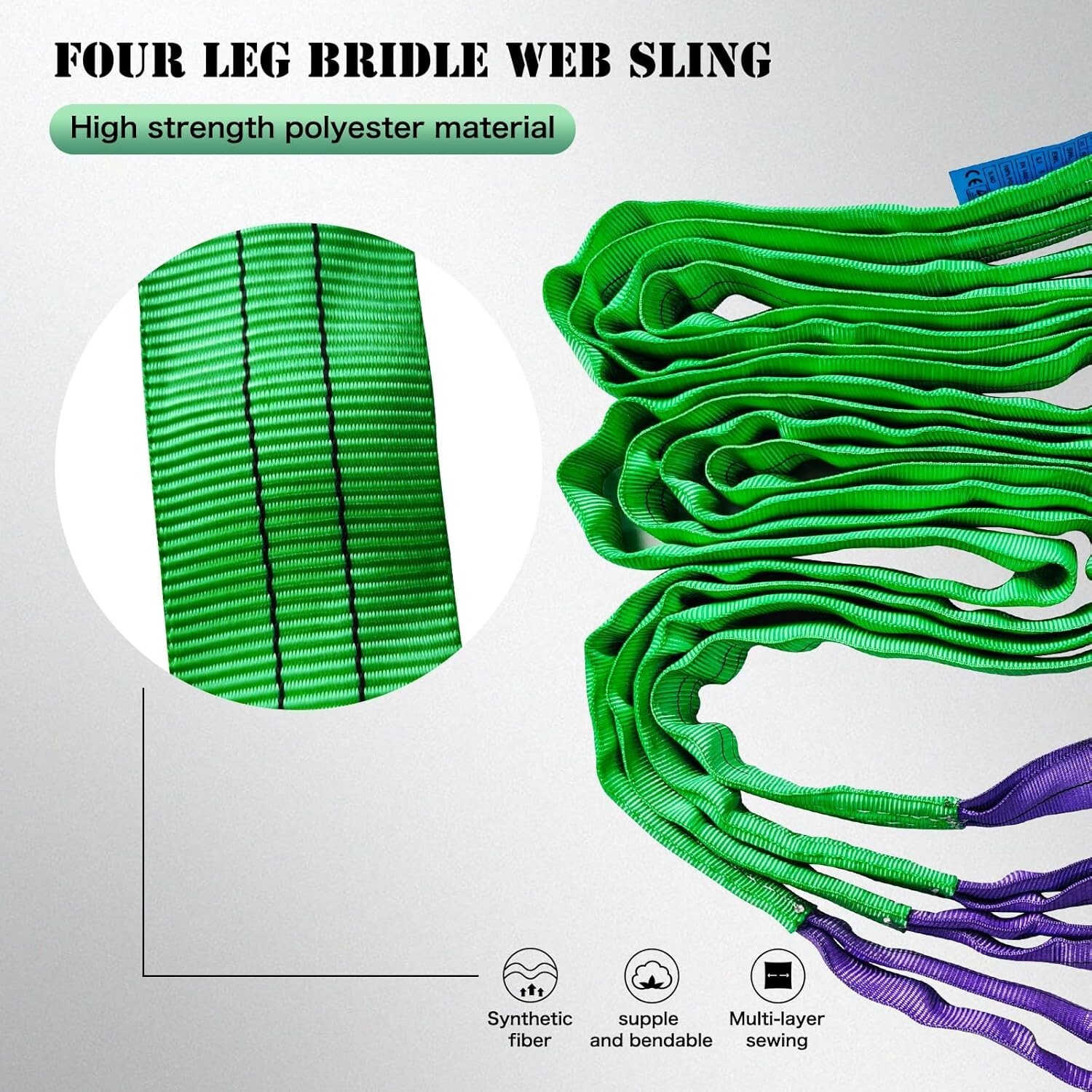 Four Leg Bridle Web Sling 7ft 6600lbs Lifting Slings with G80 Grab Hooks