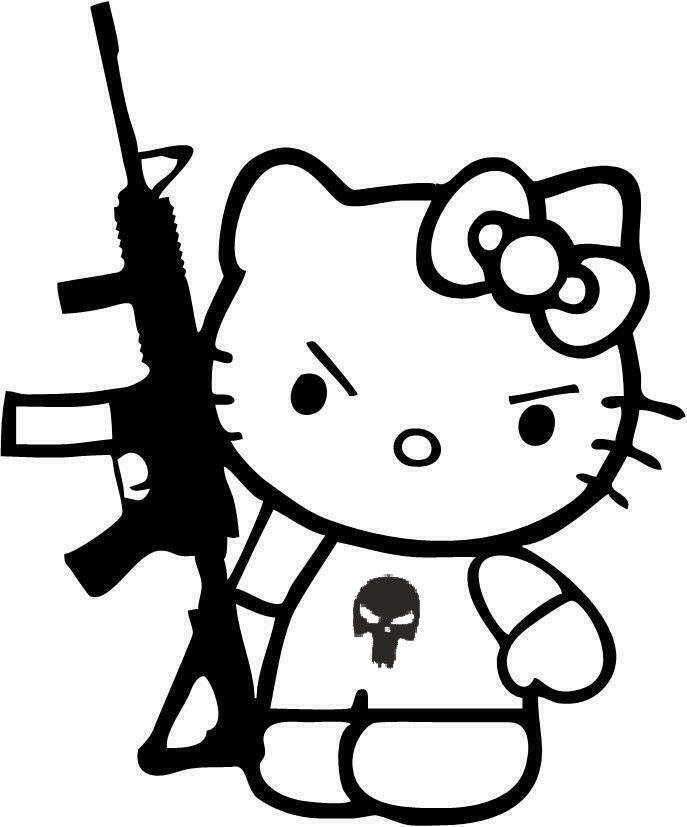 Vinyl Decal- Hello Kitty Punisher AR  (Pick Size & Color) Car Sticker