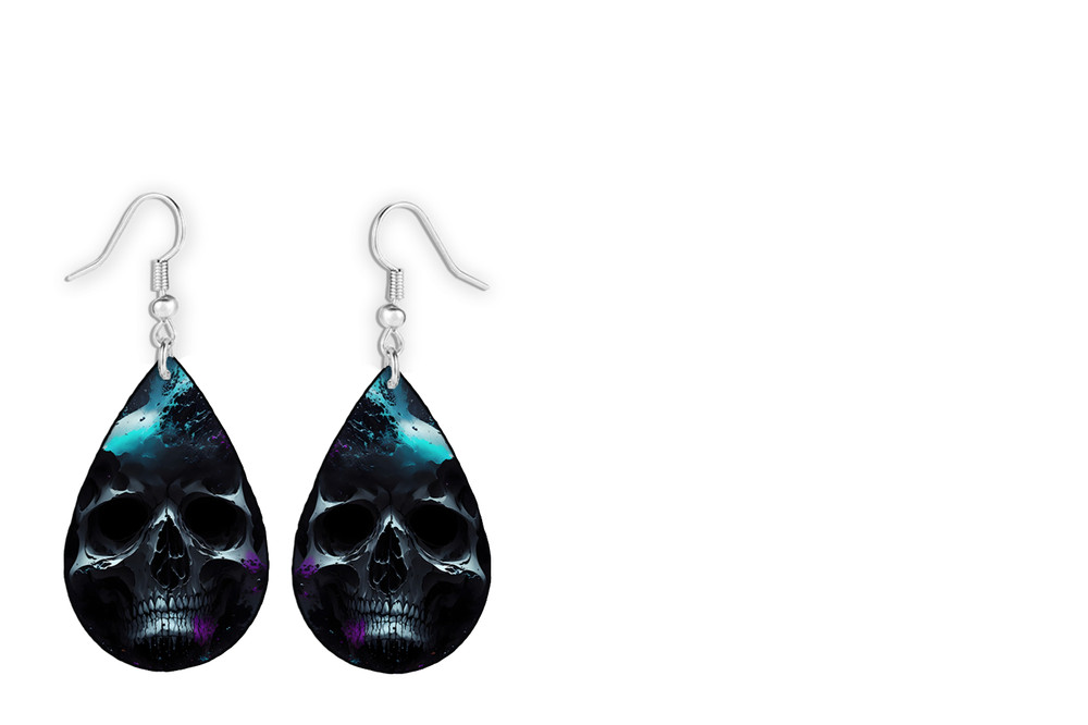 Dark Shadowed Skull Teardrop Earrings