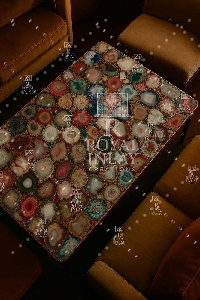 Multicolor Agate Coffee Table – Handmade Rectangular Gemstone Centerpiece