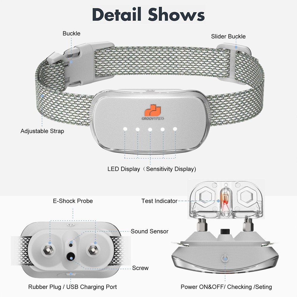 White Intelligent Automatic Anti bark Dog Shock Collar For Small Medium Large