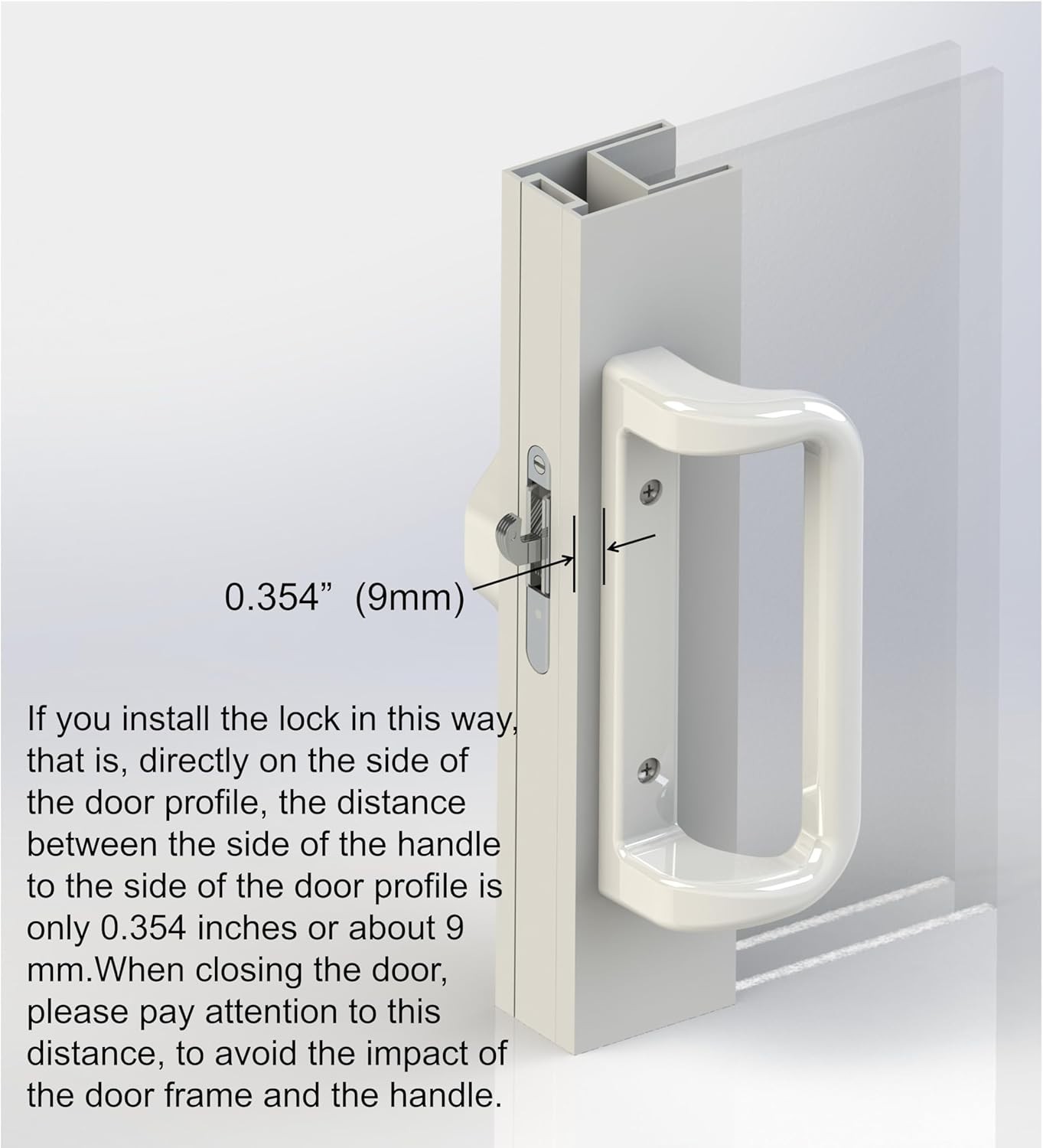 White Patio Sliding Door Handle w/ Lock Cylinder for 3 15/16" Hole Spacing