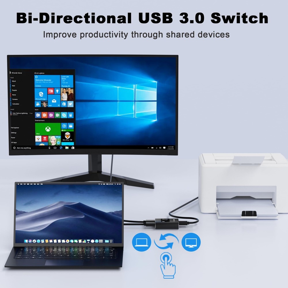 USB 3.0 Switch, Bi-Directional 2 Computers Share USB Devices for Printers, Mice