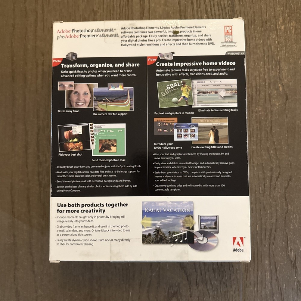 Adobe Photoshop Elements 3.0 PLUS Adobe Premiere Elements, for XP NEW SEALED!