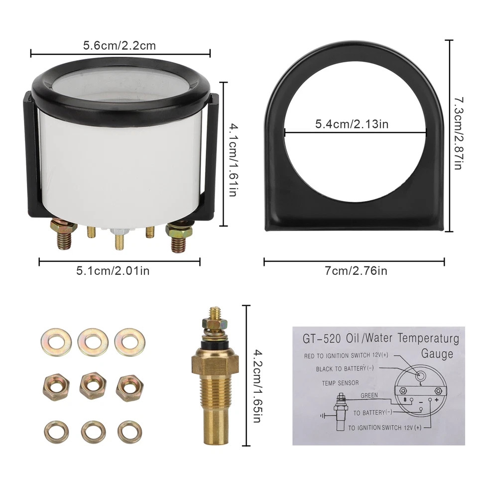 Universal 2" 52mm Pointer Water Temperature Gauge with Sensor 40~120°C&100~250℉
