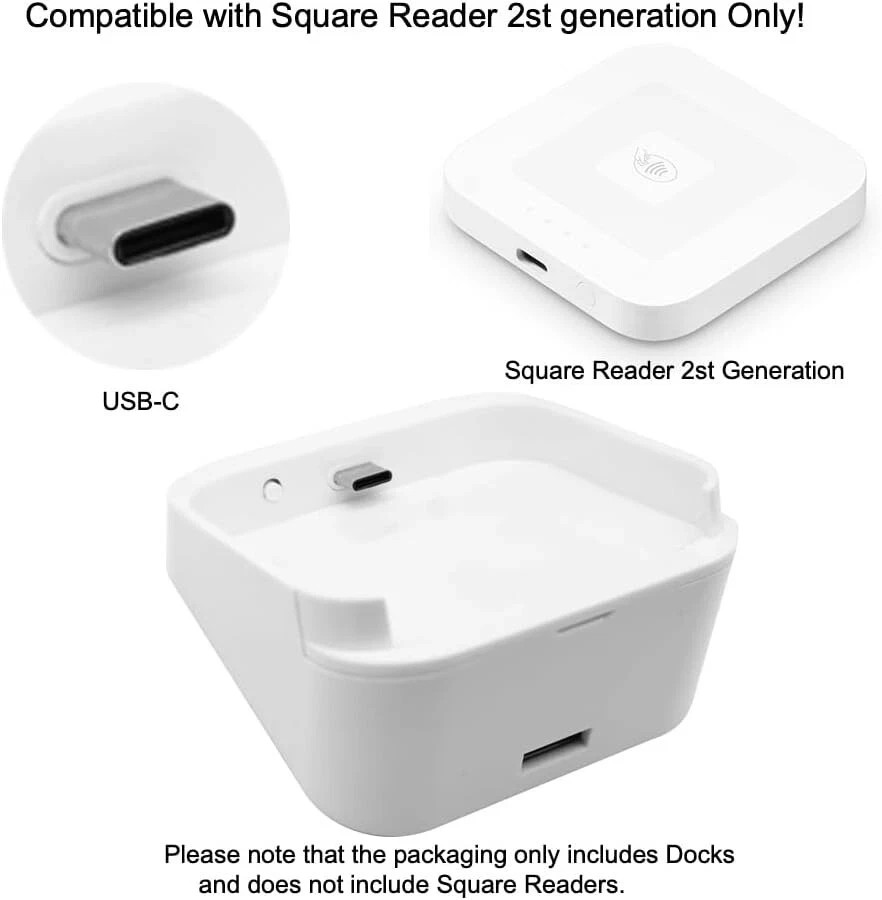 Dock Compatible with Square Reader 2nd Generation, USB Docking Station, White
