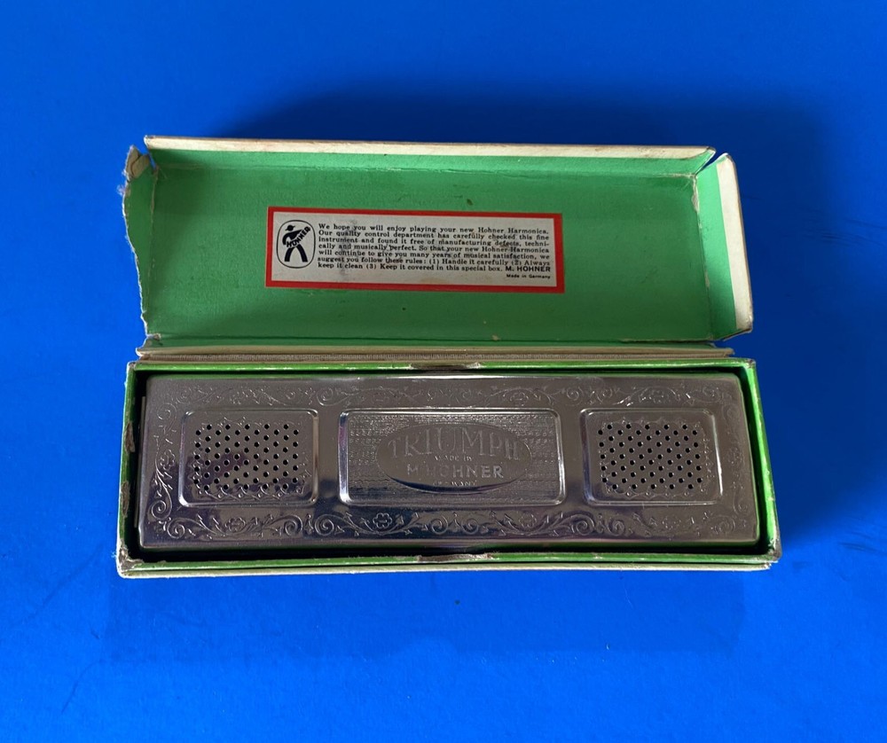 Vintage TRIUMPH M. Hohner Double Sided Harmonica In Case - German Made