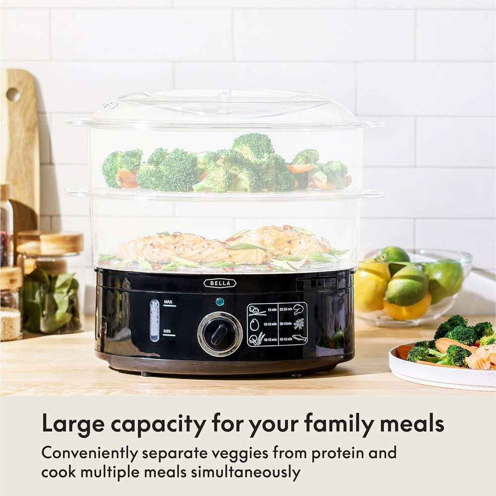 Two Tier Food Steamer with Stackable Baskets & Removable Base for Fast Simultane