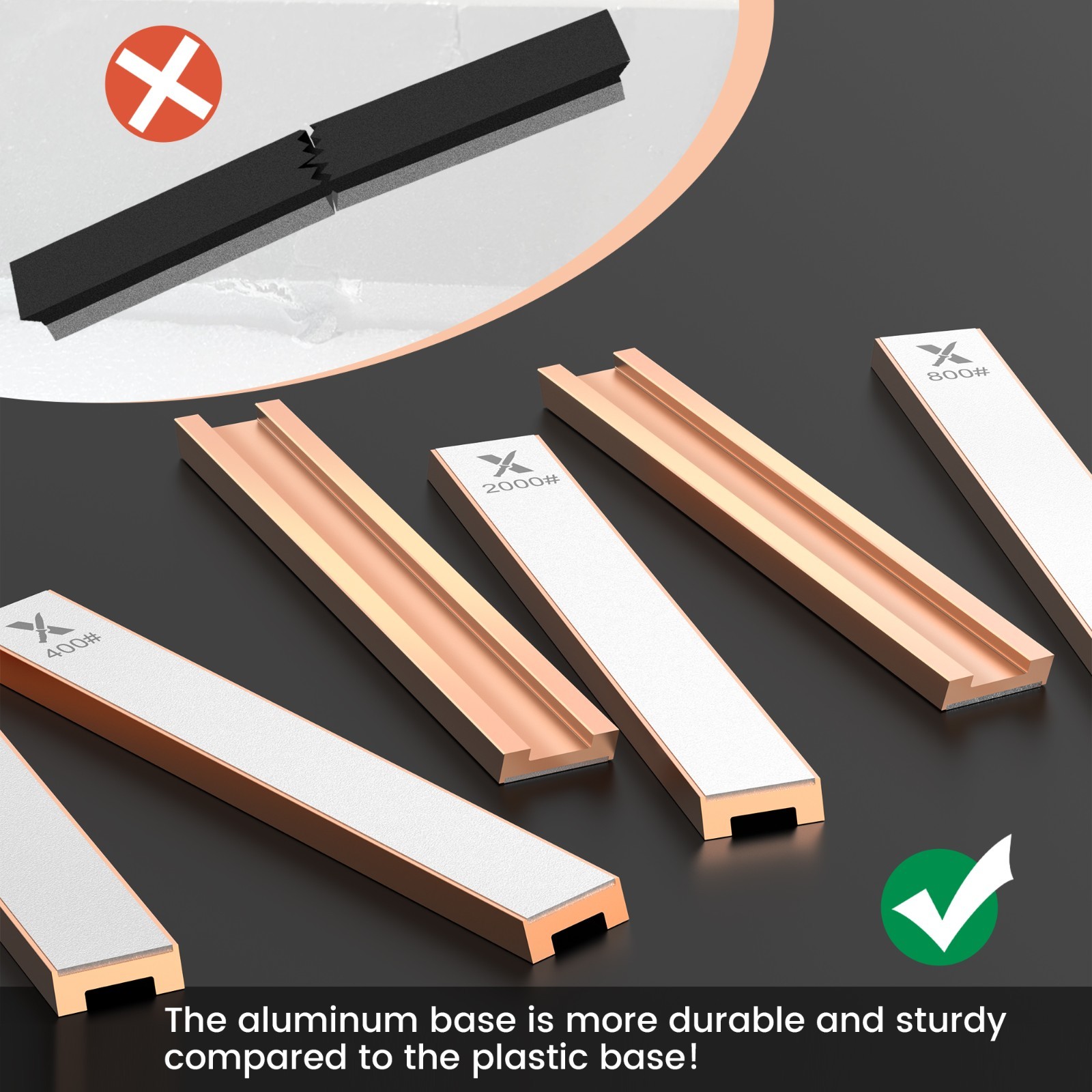 6 PCS Diamond Knife Sharpening Stones Set with Aluminum Base 6.2×0.9"