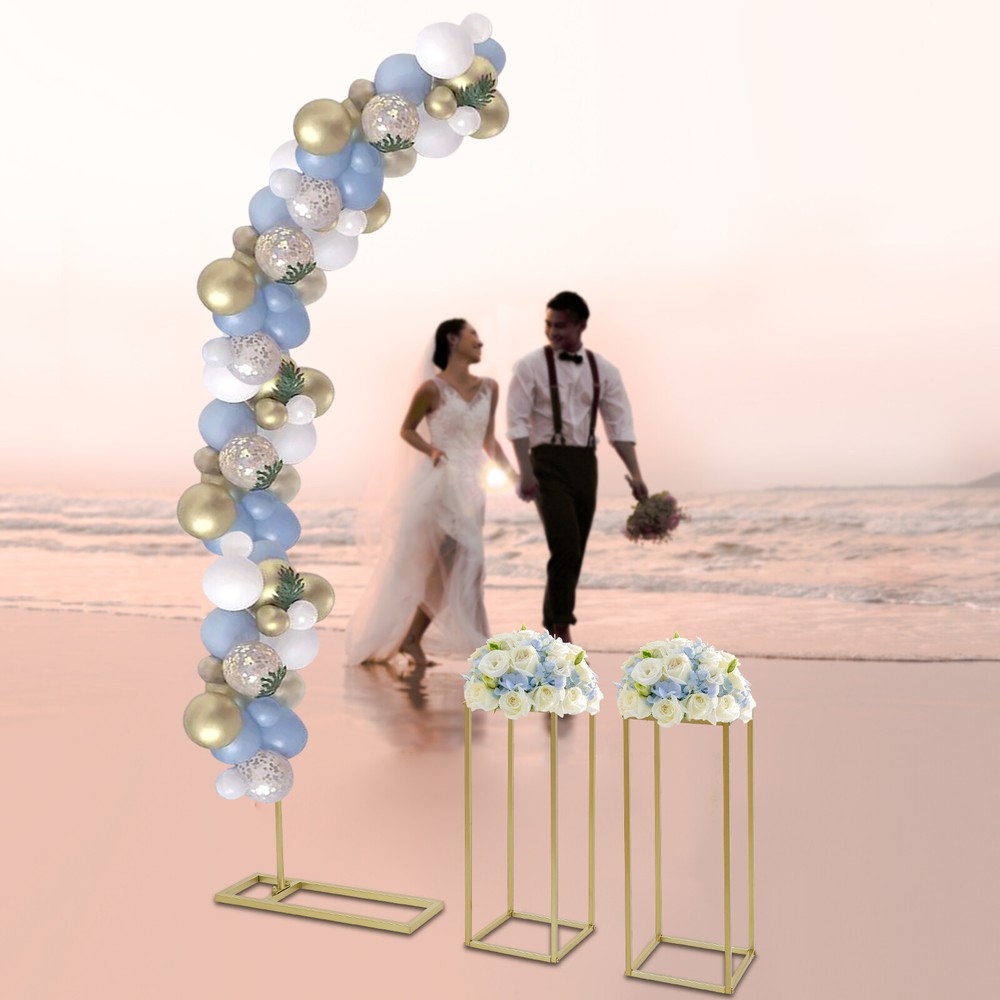GOLD Metal Wedding Stand For Wedding Events Party Rectangular+Arch 3pcs