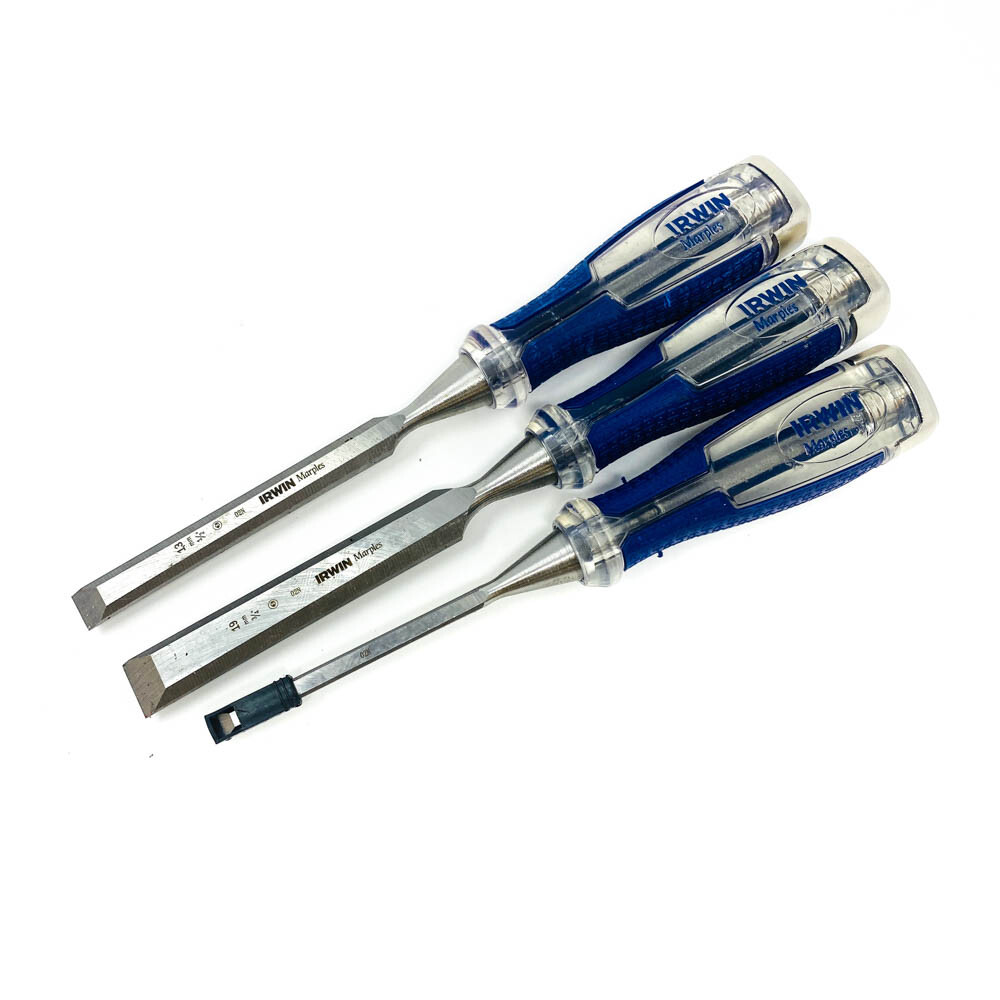 3 Pcs Irwin Marples 02N High Impact Chisel Set w/ Strike Cap, Hand Tools