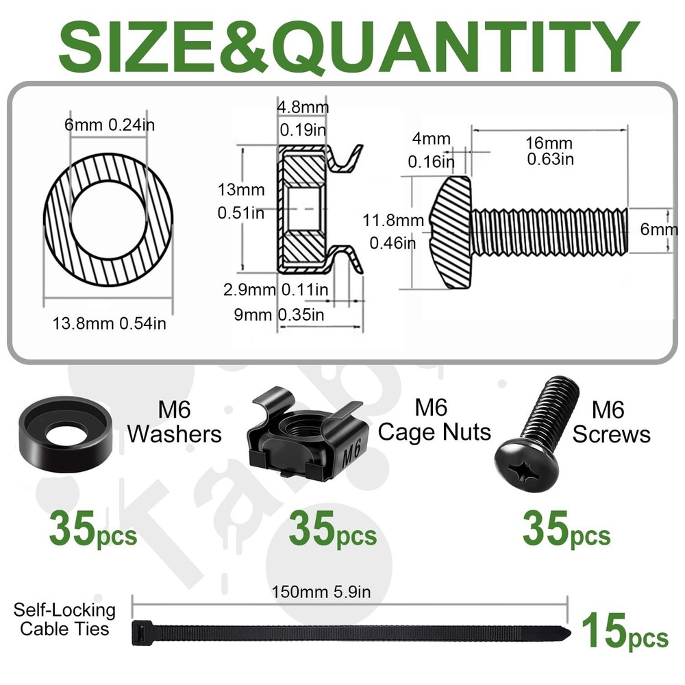 120Pcs M6 x 16mm Rack Mount Cage Nuts, Screws & Washers for Server Cabinets