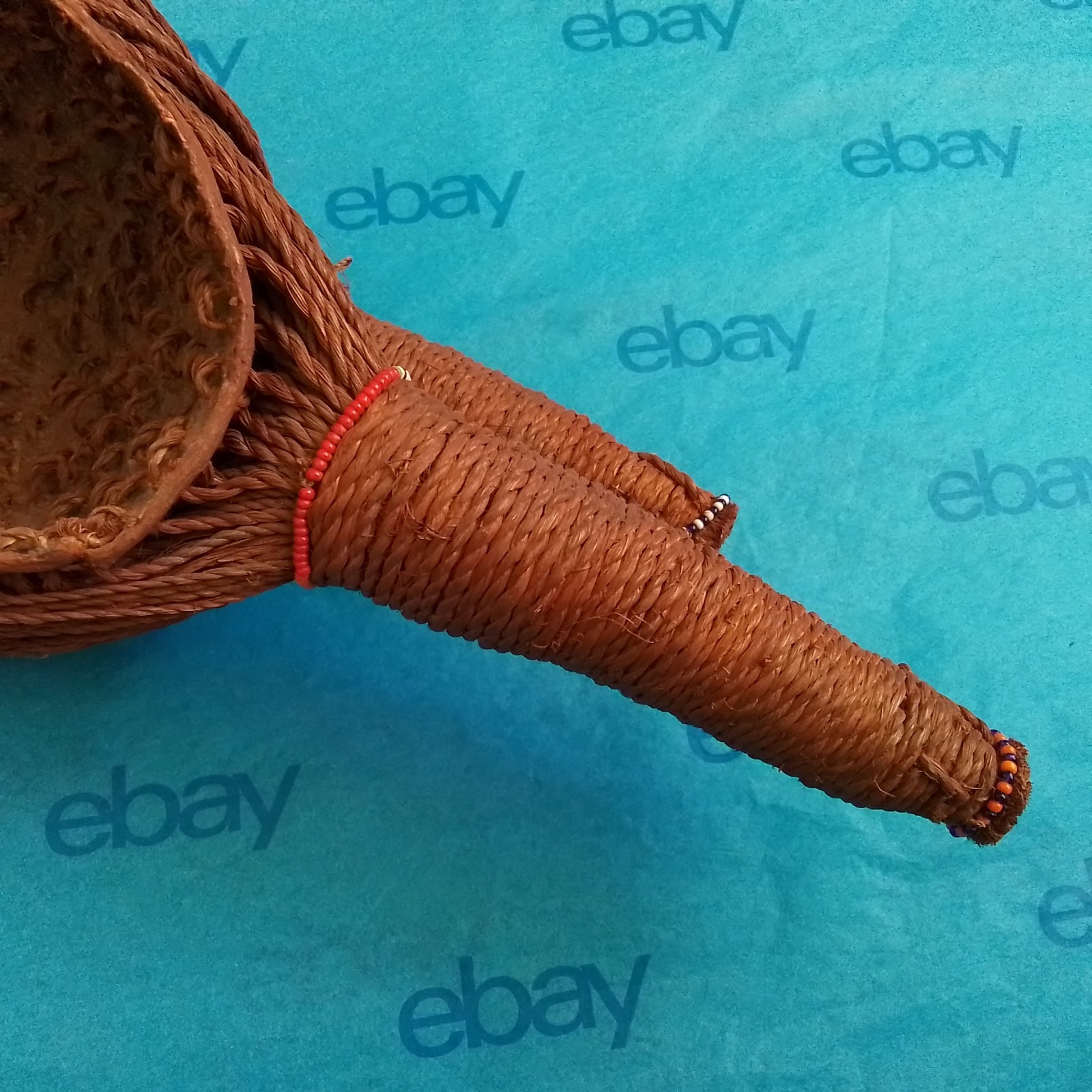 Vtg Maasai Tribal Men's Headdress, Kenya, Africa, Red Ochre Sisal Glass Beads