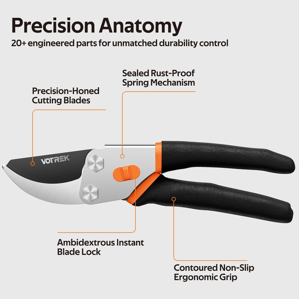 ® Pruning Shears, 8.5” Professional Garden Pruner with Jam-Proof Spring & Eve...