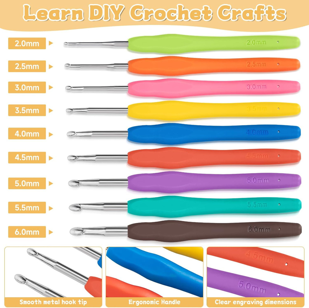 Beginner Crochet Kit 59 PCS with Yarn, Hooks, Tools - Yellow Lemon