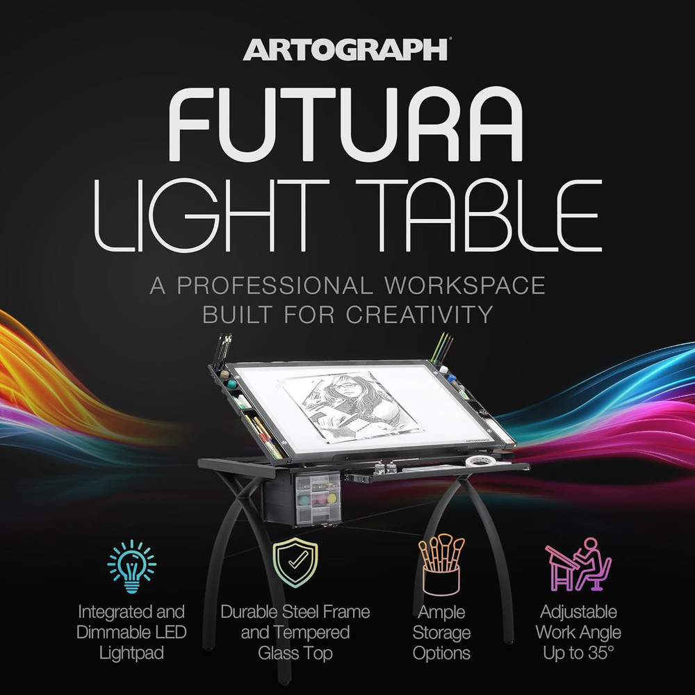 Adjustable Dimmable Light Tracing Table for Artists with Storage Solutions