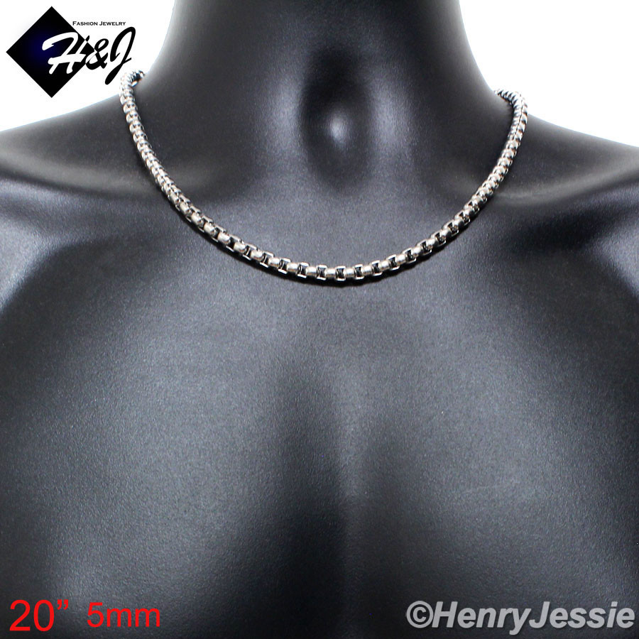 16-40"MEN Stainless Steel 2mm/3mm/4mm/5mm/7mm Silver Smooth Box Chain Necklace