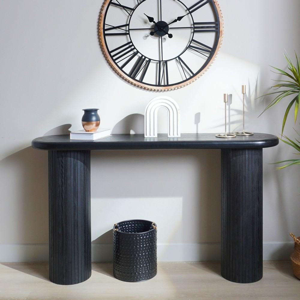 Wood Console Table, Modern Black Console Table, 56" W fluted entryway table,Bla