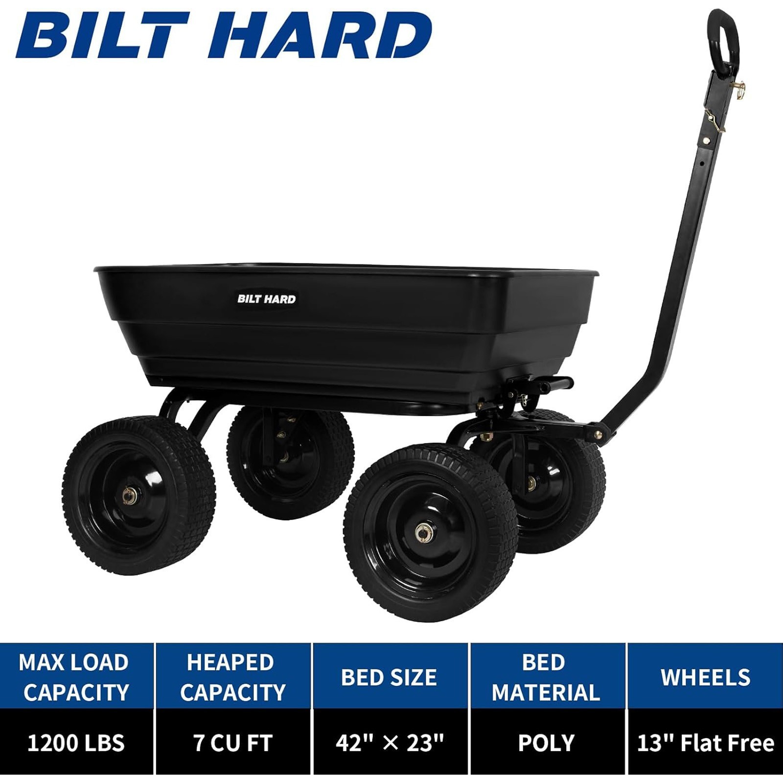 BILT HARD Poly Garden Dump Cart 1200 lb 7 cu ft Utility Wagon For Yard 13'' Tire