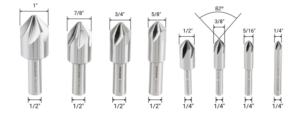 8-Pc Set 6-Flute H.S.S. Machine Countersinks, #0206-1018