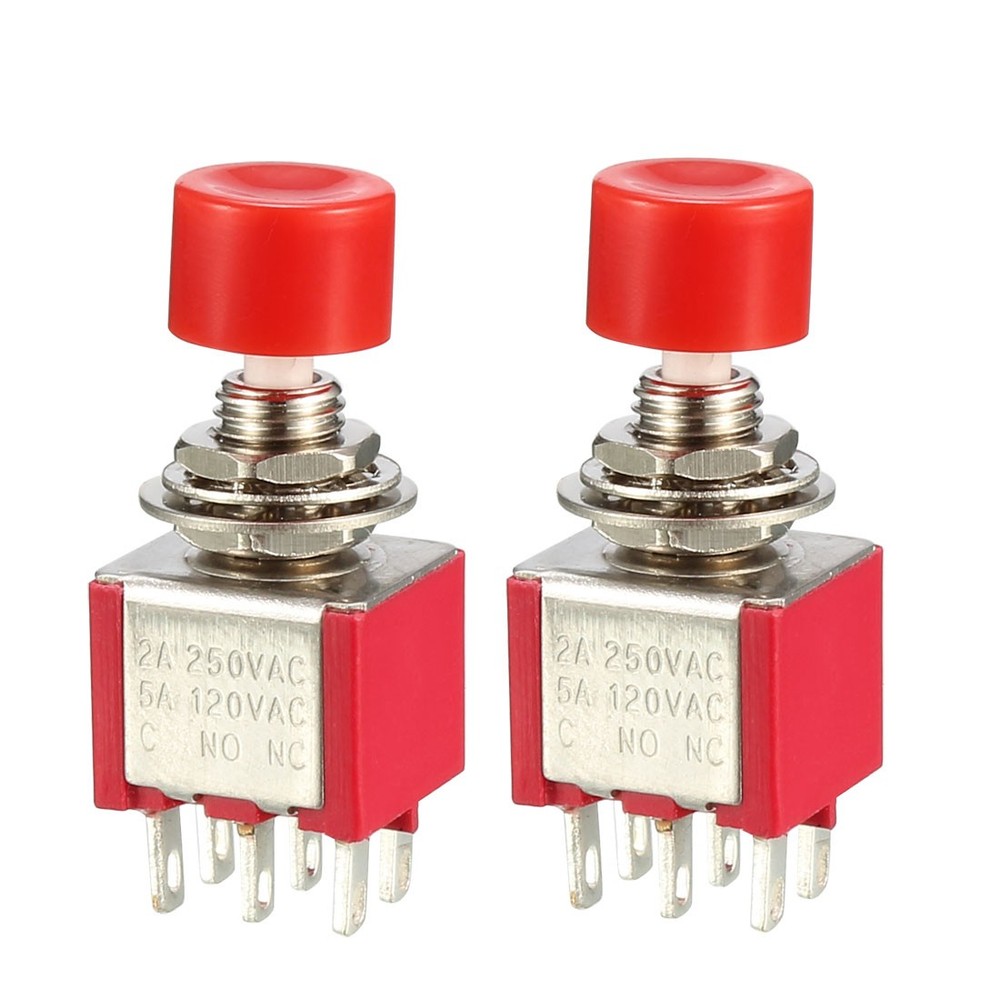 2pcs 6mm Mounting Hole Red Momentary Push Button Switch DPDT 2NO-2NC