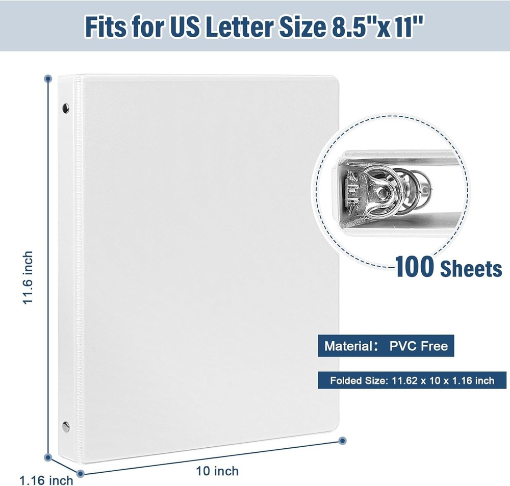 0.5-Inch 3-Ring-Binder with Pockets, 1/2'' Basic Binders 1-inch View Round Bi...