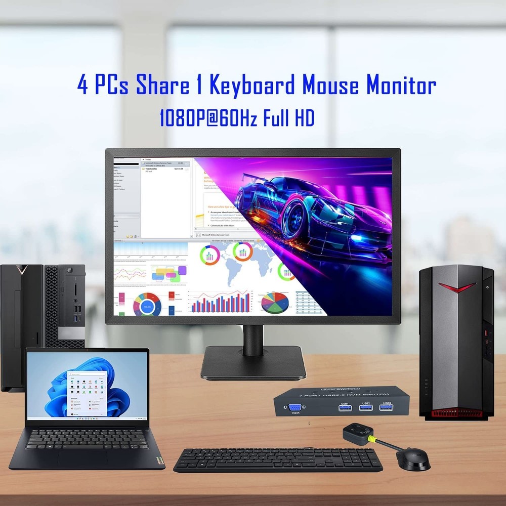 Versatile 4-Port KVM Switch with Desktop Controller for Seamless Usage