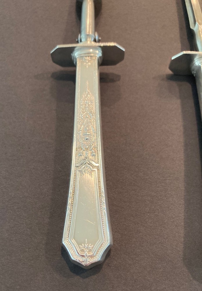 1847 Rogers Bros Ancestral 1924 Silverplate Carving Set Knife & Sharper & Fork!