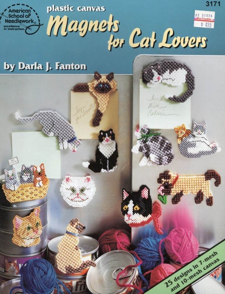 OOP!!! HTF!! PLASTIC CANVAS MAGNETS FOR CAT LOVERS 25 DESIGNS