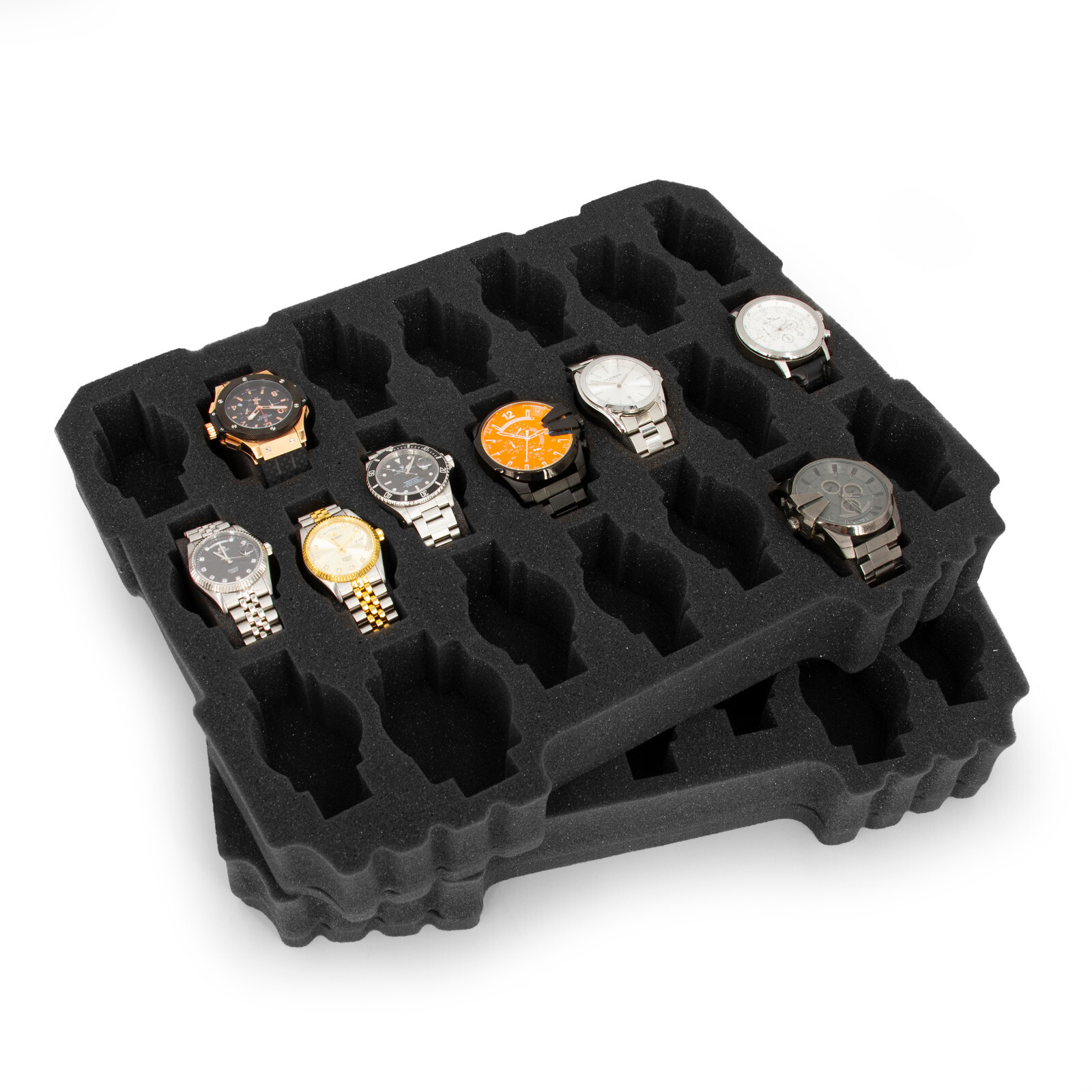 CM Watch Box Display Case Fits 42 Watches in Custom Foam, Travel Watch Case Only