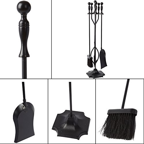 5 Pcs Fireplace Tools Sets Handle Wrought Iron Large Fire Tool 31 inch Black