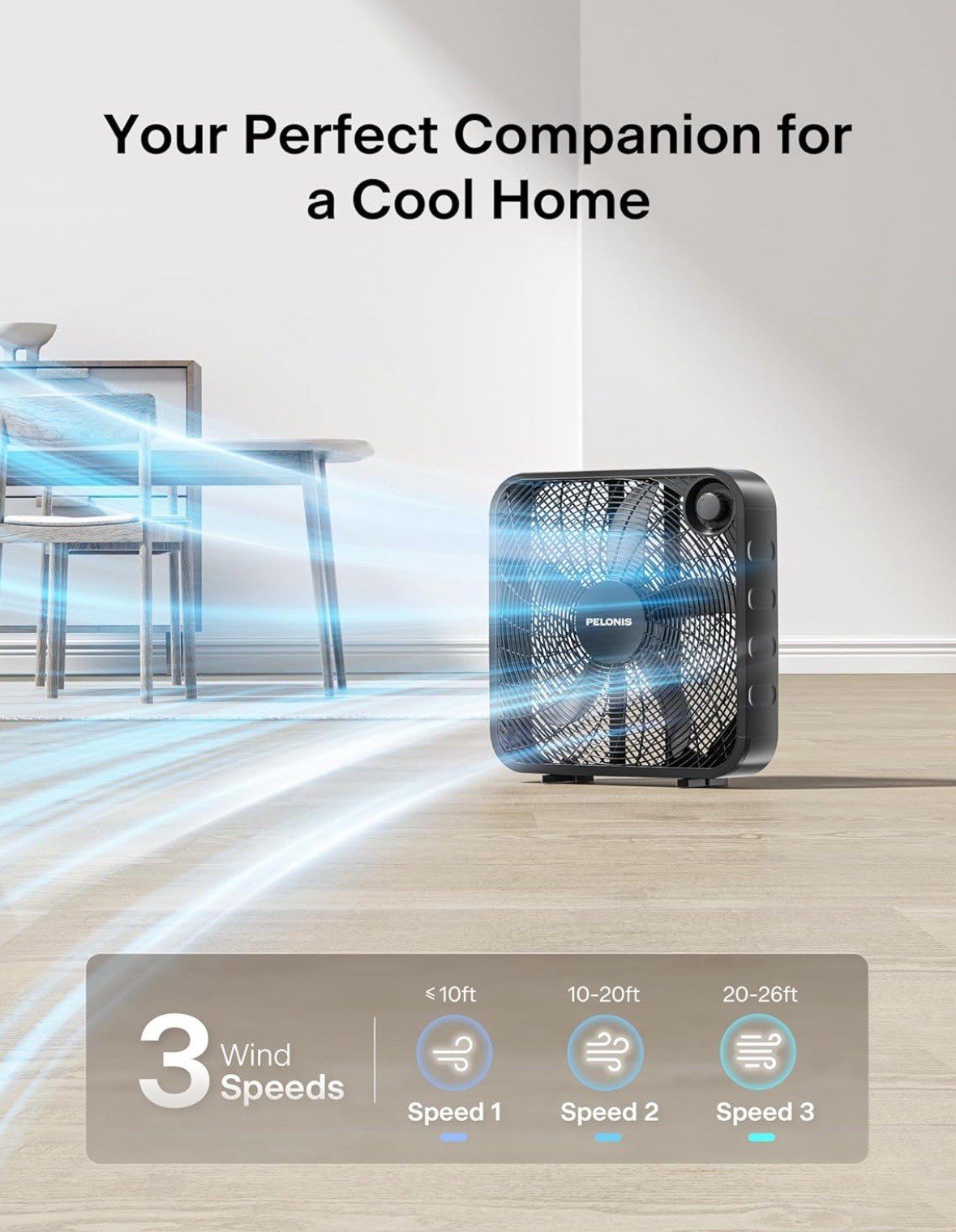 Pelonis 20In Box Fan – 3 Speed 25ft/s, Floor Fans Superior Air Throw (2295 CFM)