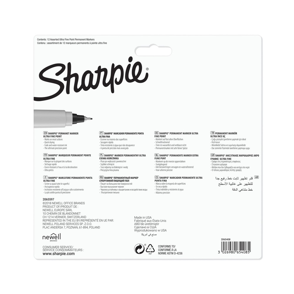 Sharpie Permanent Markers, Ultra Fine Point, Assorted Colors, 12 Count New