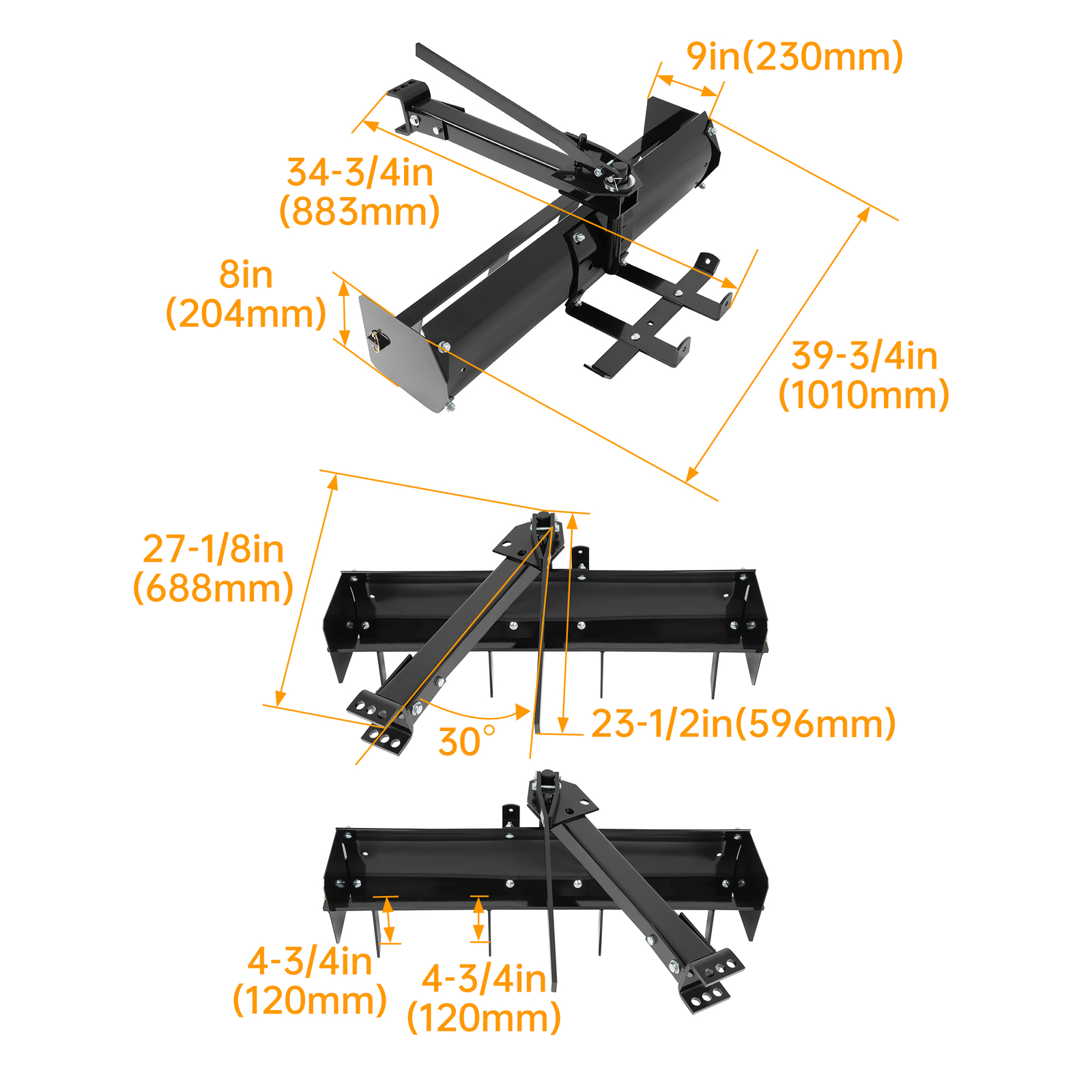 40" Steel Adjustable Behind Box Scraper For Lawn Garden Tractors