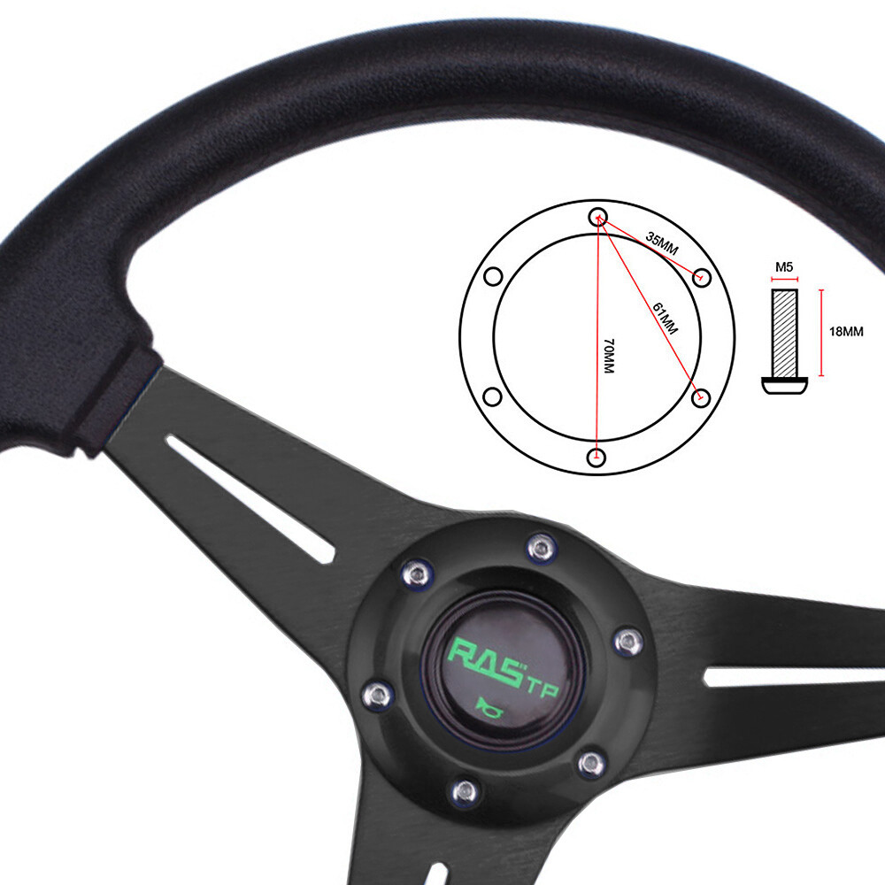 Black 14INCH Universal Aluminum Racing Steering Wheel Drifting Deep Dish 6 Bolt