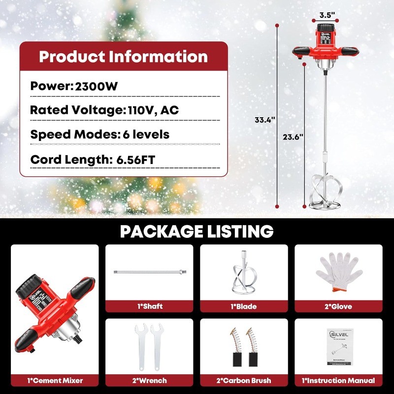 SILVEL 2300W Cement Mixer 6-Speed
