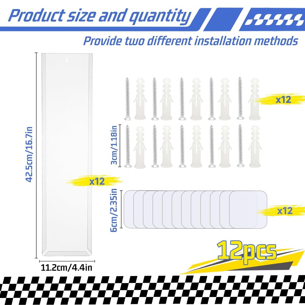 12 Pack Model Car Wall Display Compatible with Packaged Hot-Wheels Match-Box ...