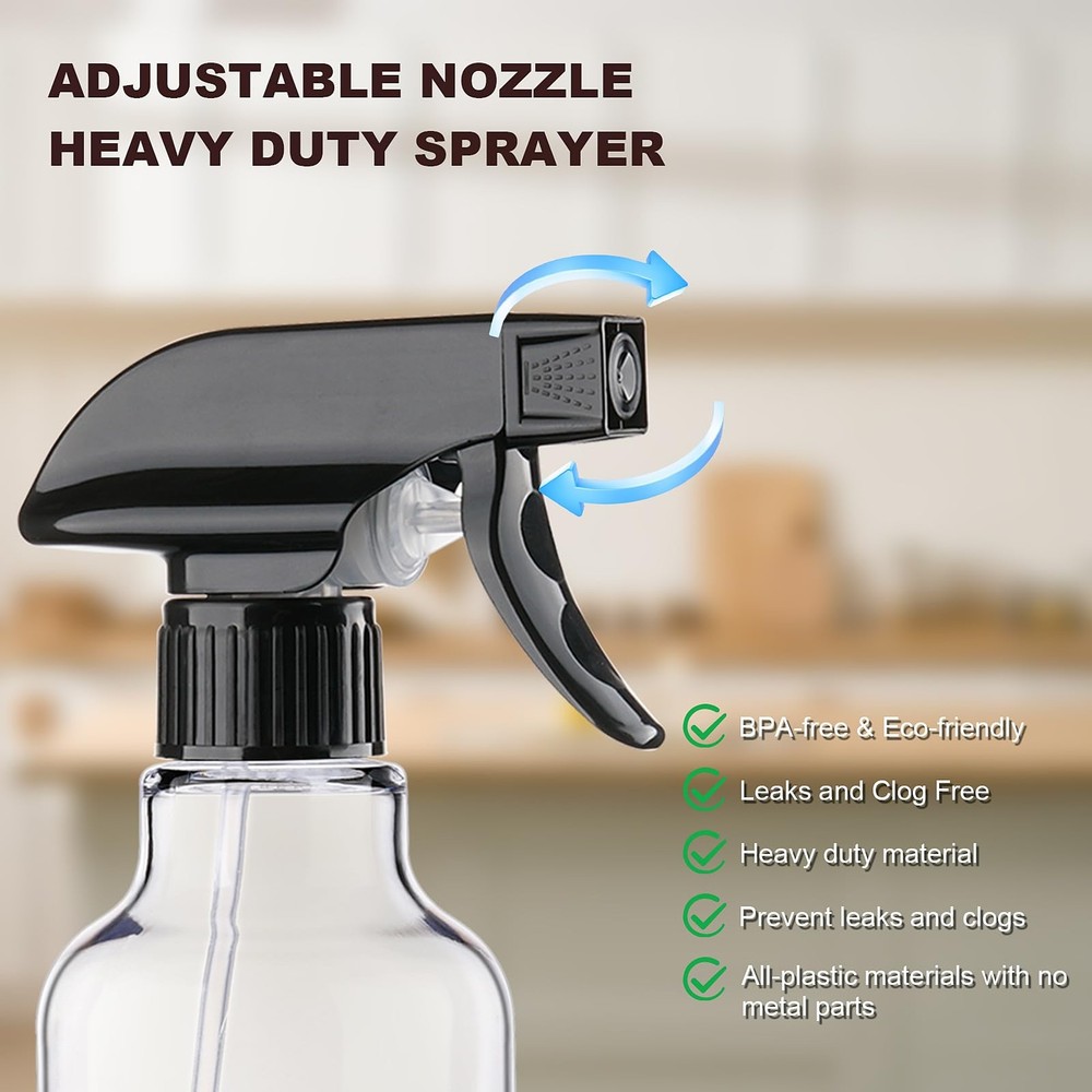 Hethyo 16.9oz Refillable Spray Bottles 2Pack Trigger Sprayer, Black/Clear